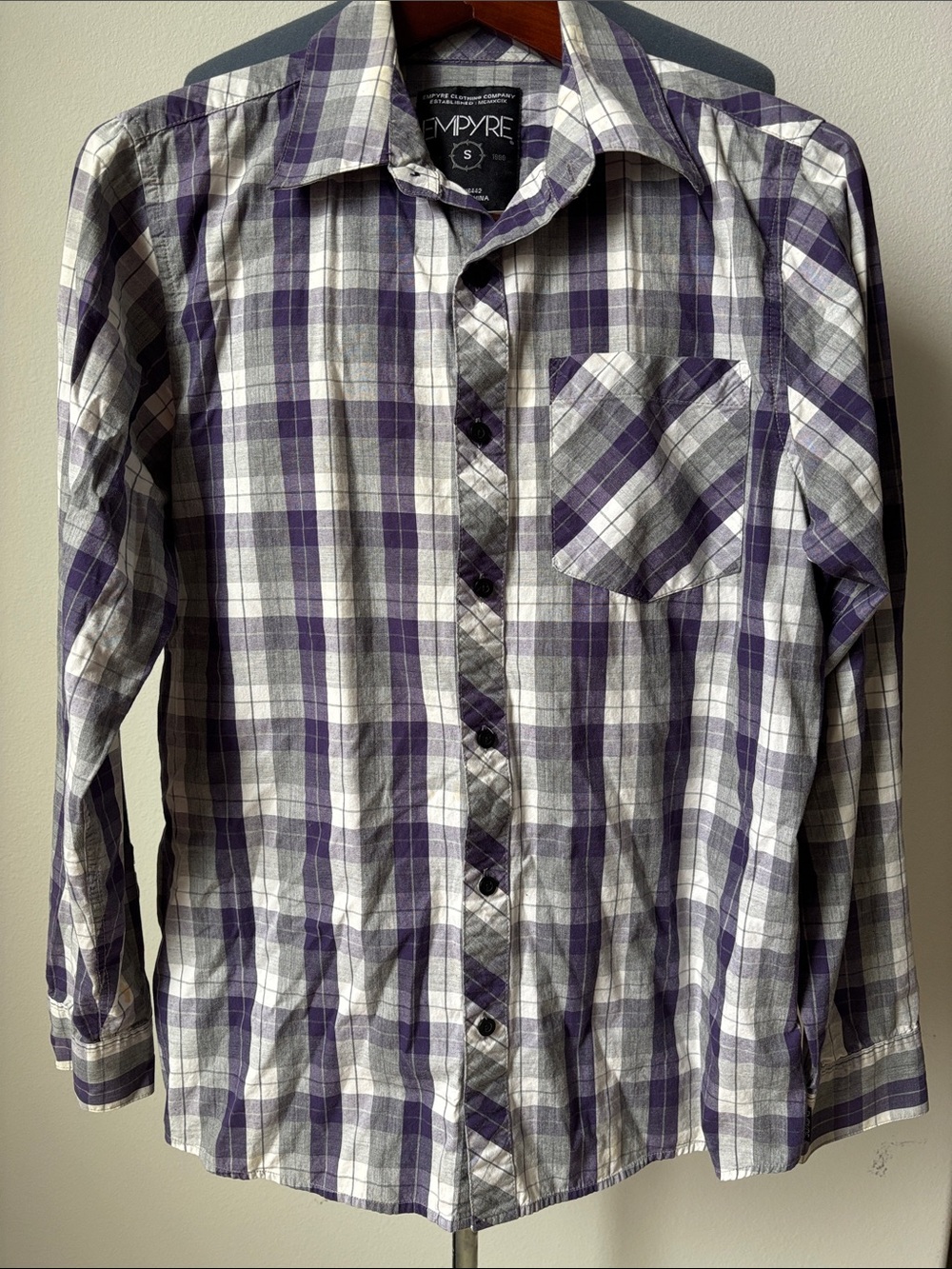 Empyre Purple and White Plaid Long-Sleeve Button-Up Shirt